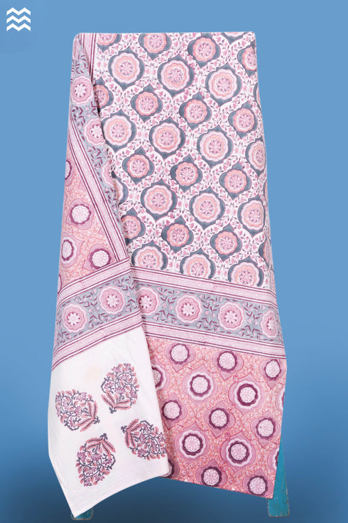 20s Cotton KING SIZE Bed Cover In Floral Block Print