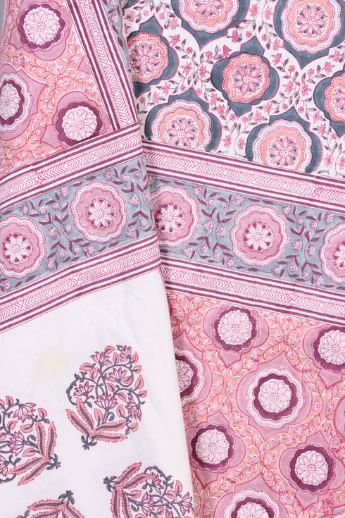 20s Cotton KING SIZE Bed Cover In Floral Block Print