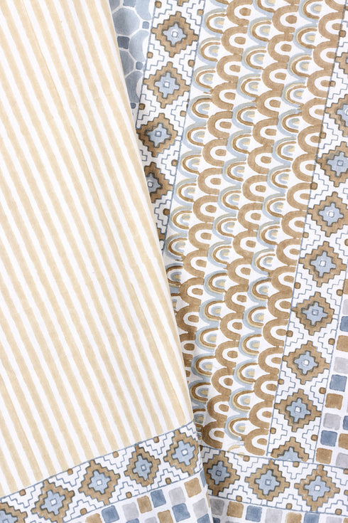 20s Cotton Bed Cover In Geometric BlockPrint