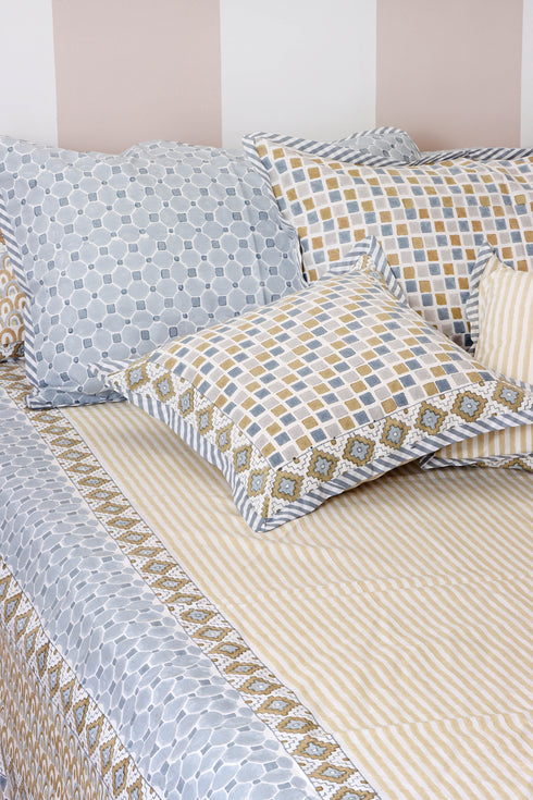 20s Cotton Bed Cover In Geometric BlockPrint