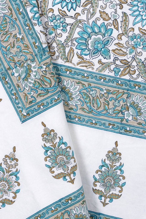 20s Cotton Bed Cover in Floral Block Print