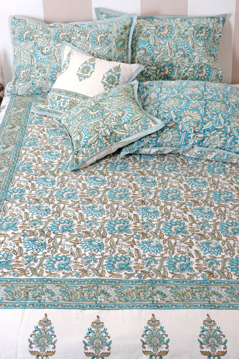 20s Cotton Bed Cover in Floral Block Print