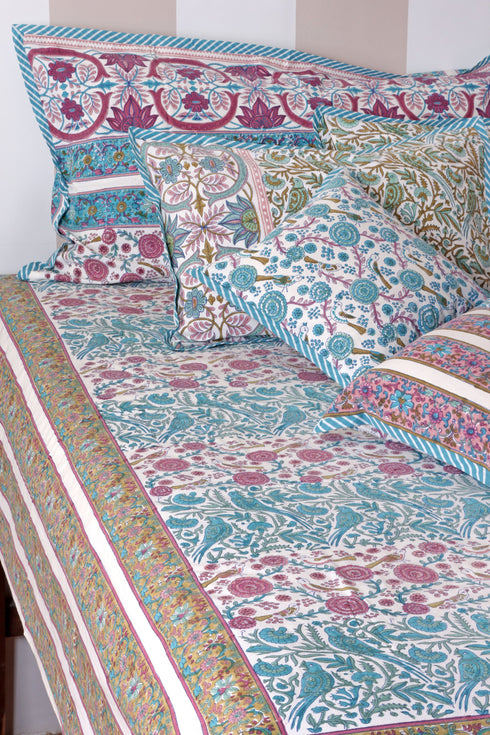 20s Cotton Bed Cover In Assorted Block Print