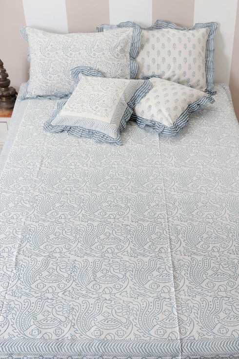 20s Cotton Bed Cover In Graphic Block Print