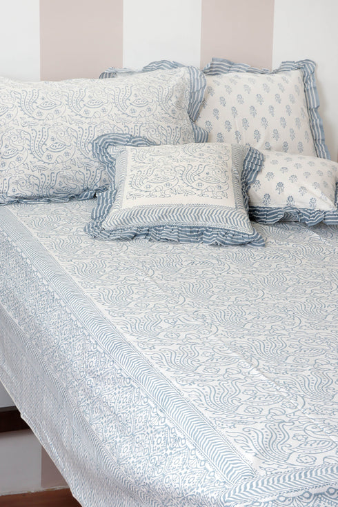 20s Cotton KING SIZE Bed Cover In Graphic Block Print