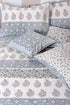 Mulmul Cotton Dohar In Steel Blue And Stone Grey Floral Block Print