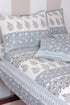 Mulmul Cotton Dohar In Steel Blue And Stone Grey Floral Block Print