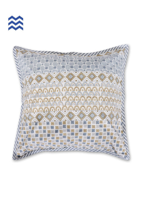 20s Cotton Large Cushion Cover In Geometric BlockPrint
