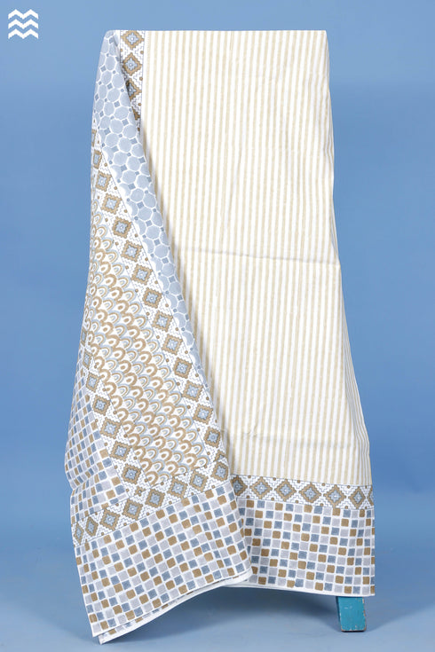 20s Cotton KING SIZE Bed Cover In Geometric Block Print