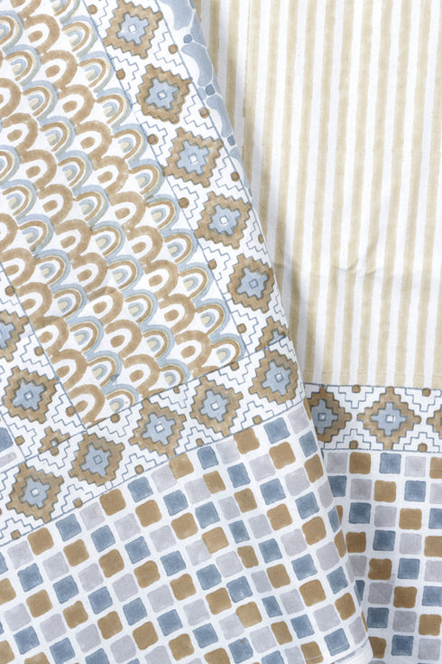 20s Cotton KING SIZE Bed Cover In Geometric Block Print