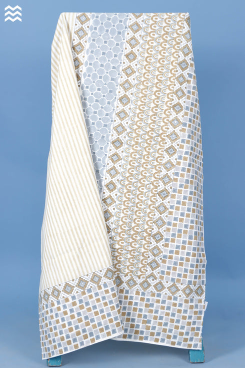 20s Cotton KING SIZE Bed Cover In Geometric Block Print