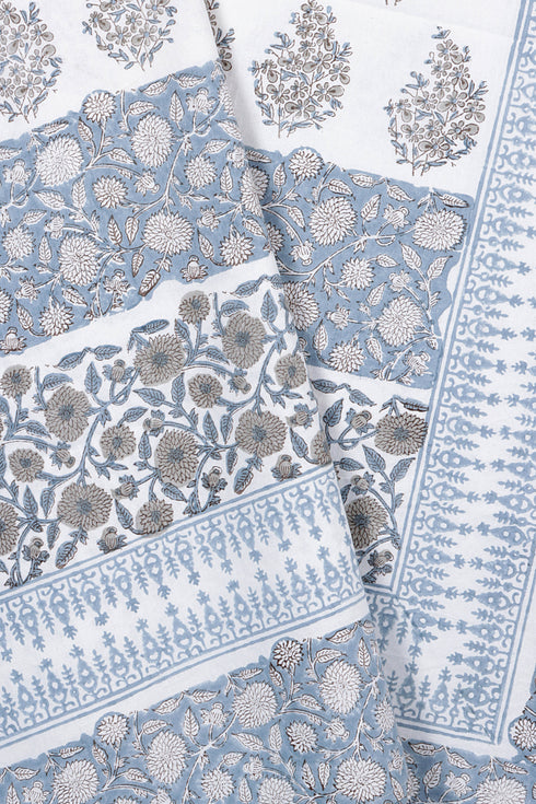 20s Cotton KING SIZE Bed Cover In Floral Block Print