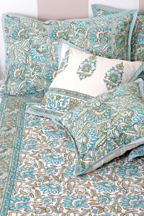 20s Cotton KING SIZE Bed Cover In Floral Block Print