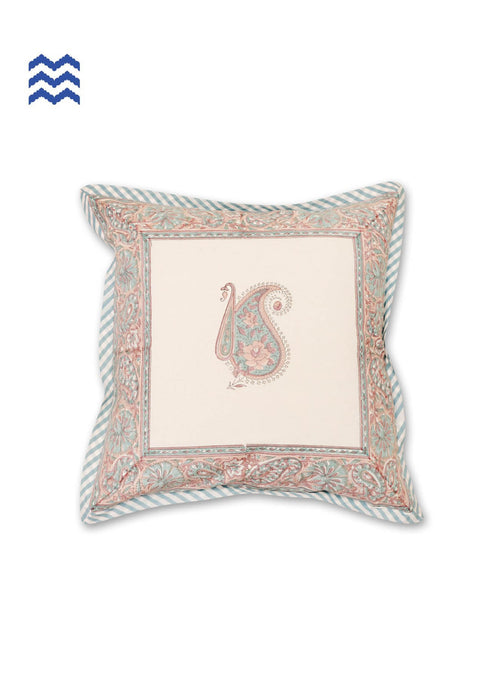 20s Cotton Cushion Cover in Block Print with Piping