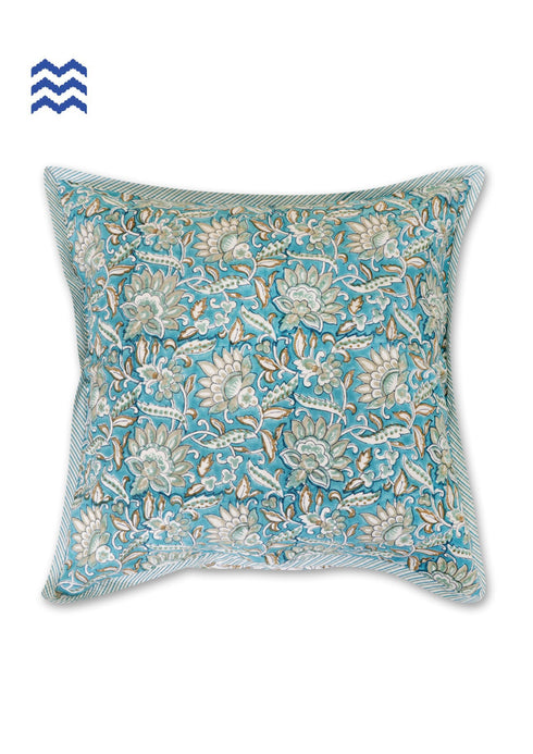 20s Cotton Cushion Cover in Floral Block Print