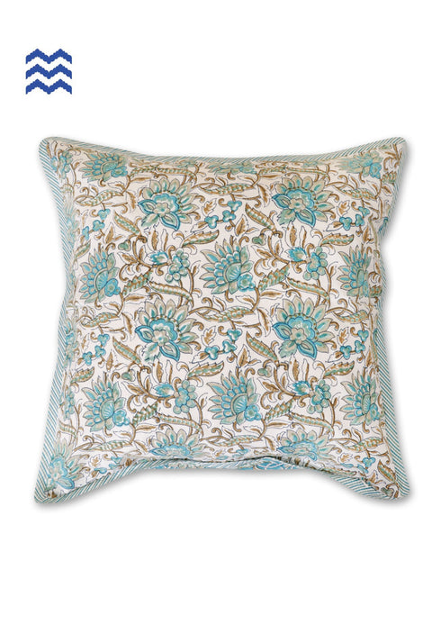 20s Cotton Cushion Cover in Floral Block Print