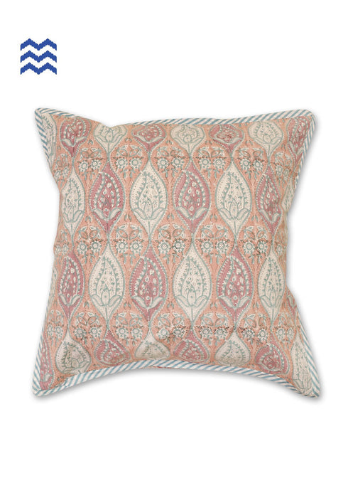 20s Cotton Cushion Cover in Block Print with Piping