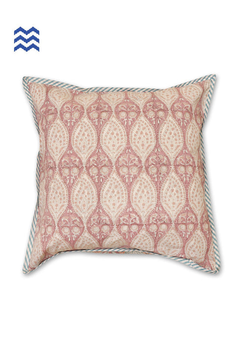 20s Cotton Cushion Cover in Block Print with Piping