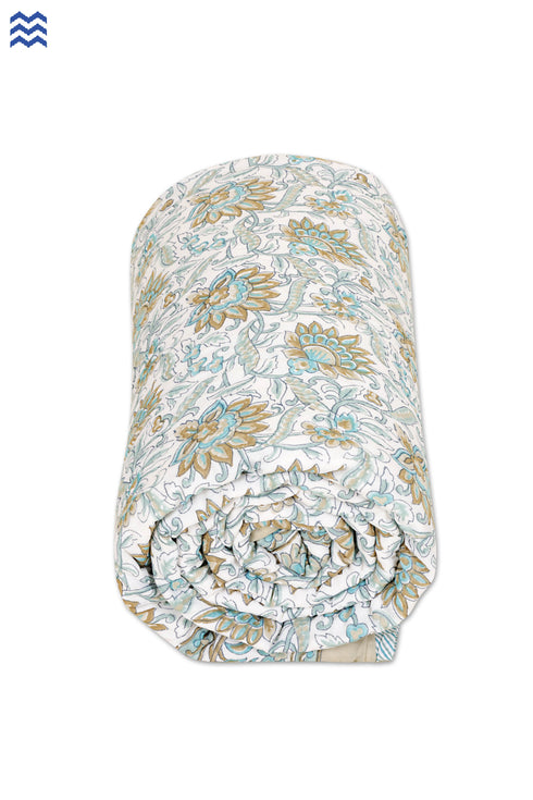 Mulmul Cotton Quilt in Floral Block Print