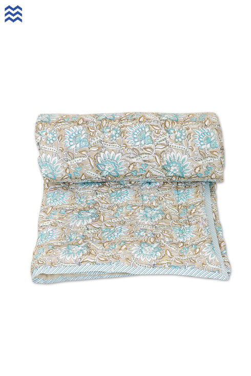 Mulmul Cotton Quilt in Floral Block Print