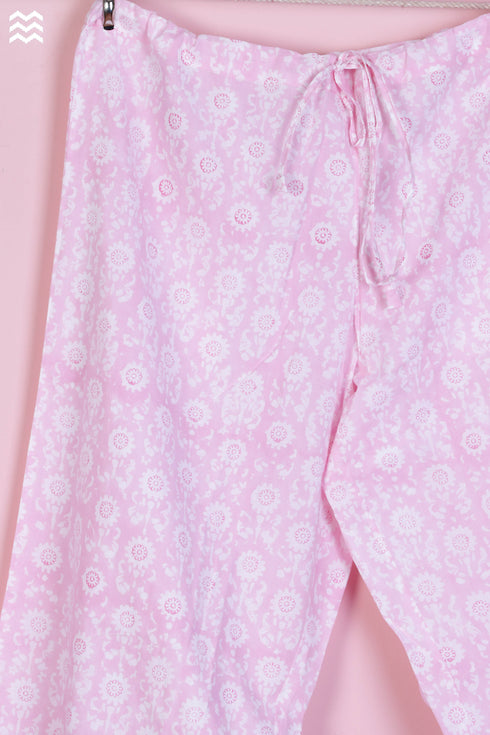 Cambric Cotton Long Pajama Set In Graphic Block Print