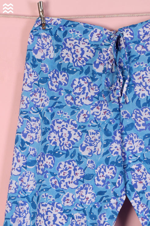 Cambric Cotton Long Pajama Set In Floral Block Print