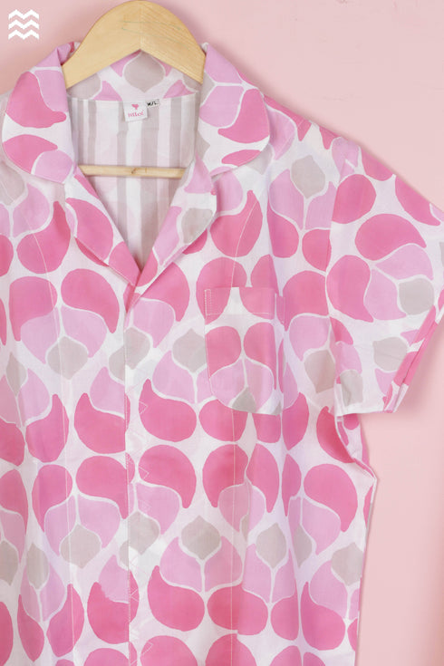 Cambric Cotton Wader Pajama Set In Graphic Block Print