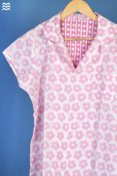 Cambric Cotton Wader Pajama Set In Graphic Block Print