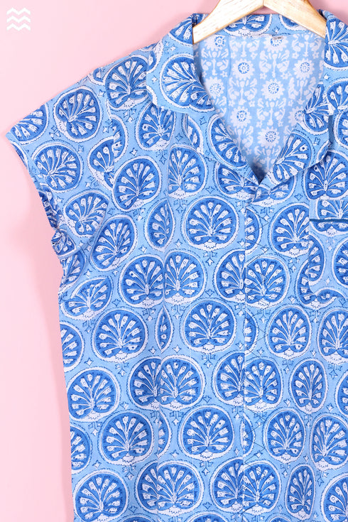 Cambric Cotton Wader Pajama Set In Graphic Block Print