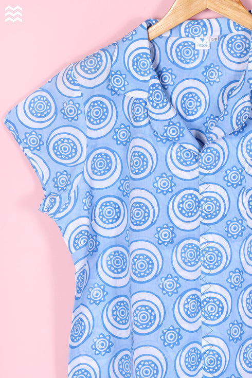 Cambric Cotton Wader Pajama Set In Graphic Block Print