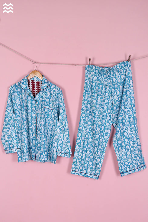 Bizzy Lizzy Long Pajama Set In Floral Block Print