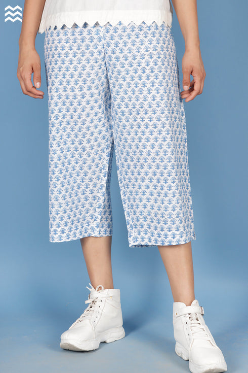 Cambric Cotton Wader Pant In Floral Block Print