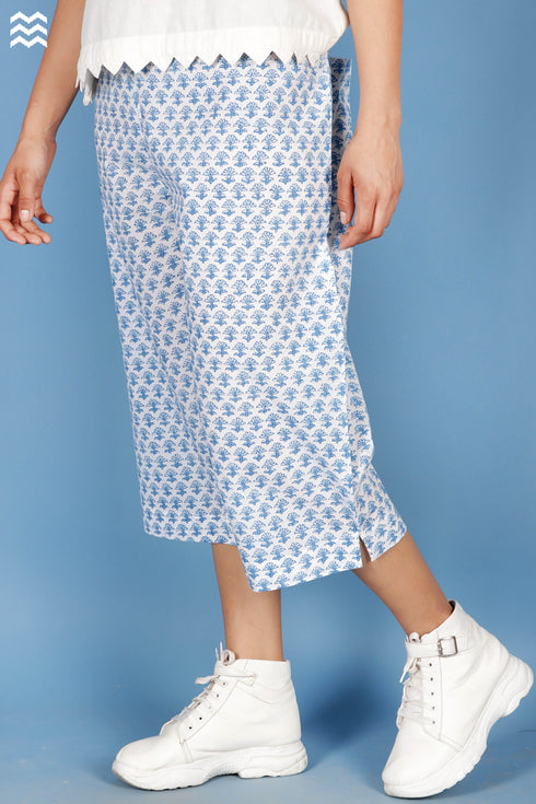 Cambric Cotton Wader Pant In Floral Block Print