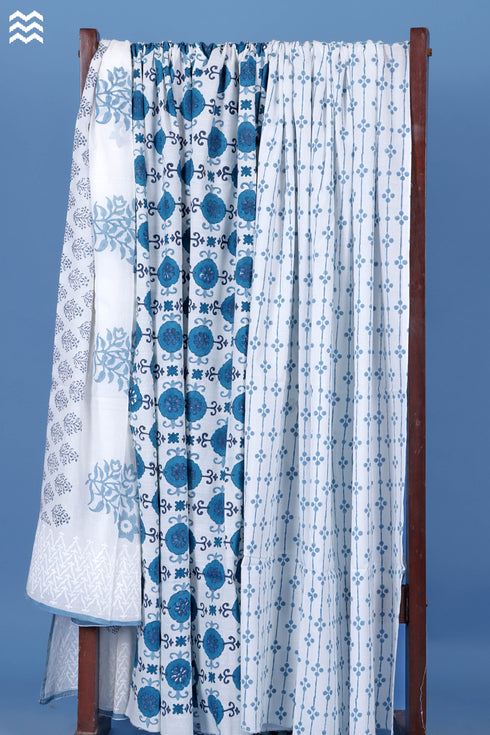 Slub Cotton Dress Material with Mulmul Dupatta In Floral Block Print