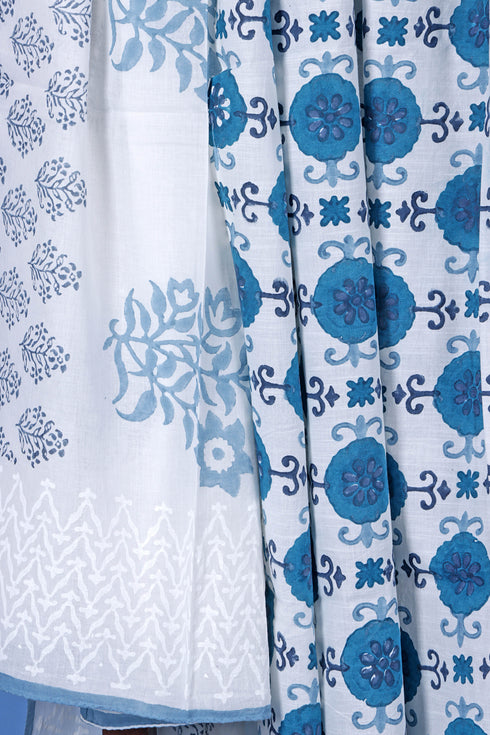 Slub Cotton Dress Material with Mulmul Dupatta In Floral Block Print
