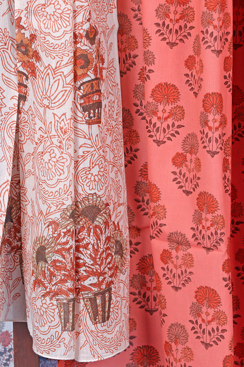 Cotton Dress Material with Mulmul Dupatta In Floral Block Print