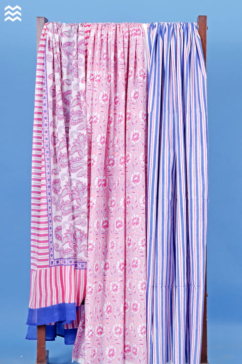 Cotton Dress Material with Mulmul Dupatta In Floral Block Print