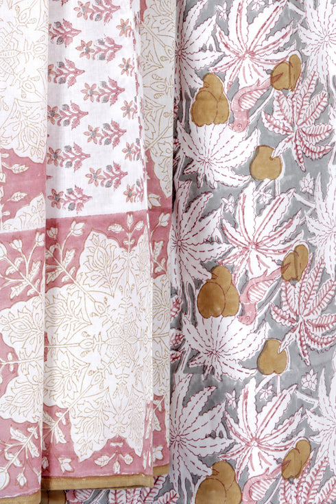 Cotton Dress Material with Mulmul Dupatta In Floral Block Print