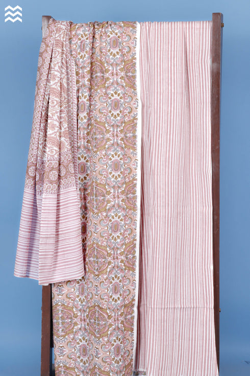 Cotton Dress Material with Mulmul Dupatta In Floral Block Print