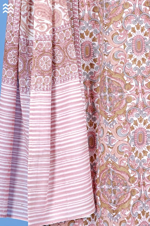 Cotton Dress Material with Mulmul Dupatta In Floral Block Print