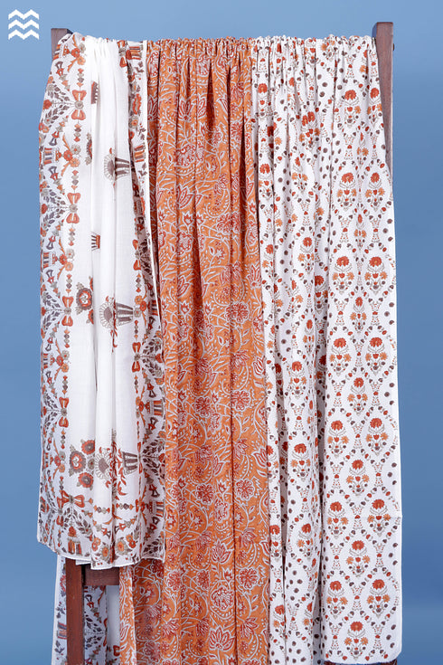 Cotton Dress Material with Mulmul Dupatta In Floral Block Print