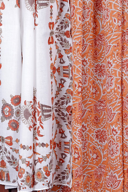 Cotton Dress Material with Mulmul Dupatta In Floral Block Print