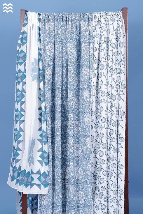 Mulmul Dress Material with Mulmul Dupatta In Floral Block Print