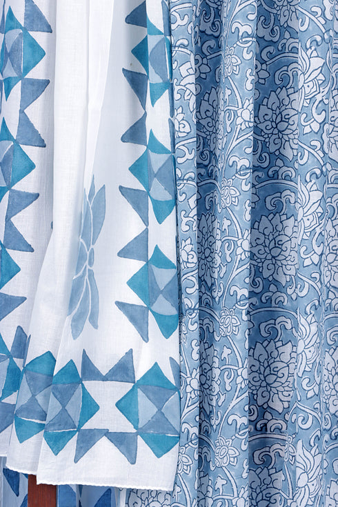 Mulmul Dress Material with Mulmul Dupatta In Floral Block Print