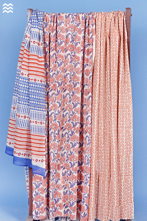 Cotton Dress Material with Mulmul Dupatta In Floral Block Print
