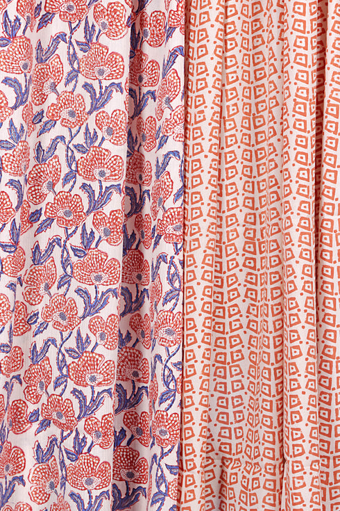 Cotton Dress Material with Mulmul Dupatta In Floral Block Print