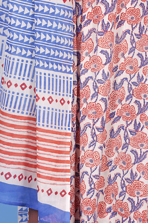 Cotton Dress Material with Mulmul Dupatta In Floral Block Print