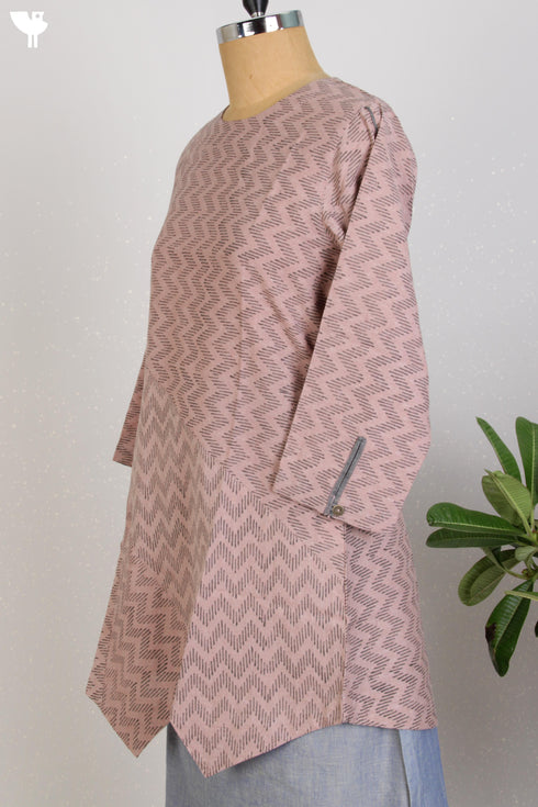 Dobby Cotton Panelled Top With Graphic Block Print