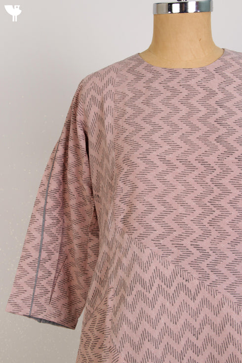 Dobby Cotton Panelled Top With Graphic Block Print