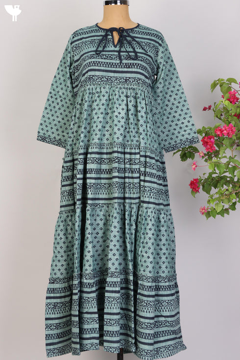 Khaadi Cotton Tiered Floor Length Dress With Block Print